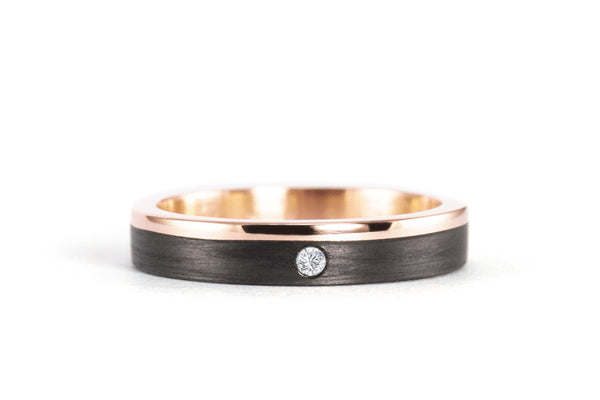 Anillo de Oro 18K rosa y Fibra de Carbono (00444_4D)