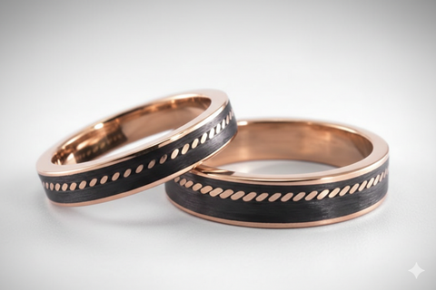 Set de alianzas Oro rosa 18K y Fibra de Carbono (04711_4N5N)