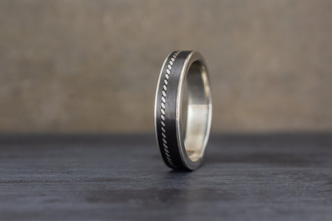 Anillo de Plata 625 y Fibra de Carbono con trenza de Plata (01601_6N)
