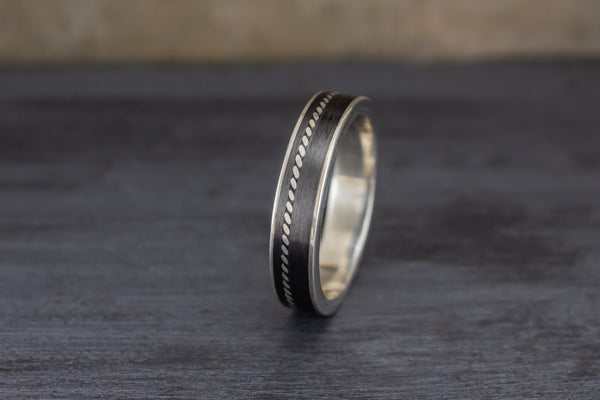 Anillo de Plata 625 y Fibra de Carbono con trenza de Plata (01601_6N)