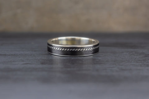 Anillo de Plata 925 y Fibra de Carbono con trenza de Plata (01601_4N)